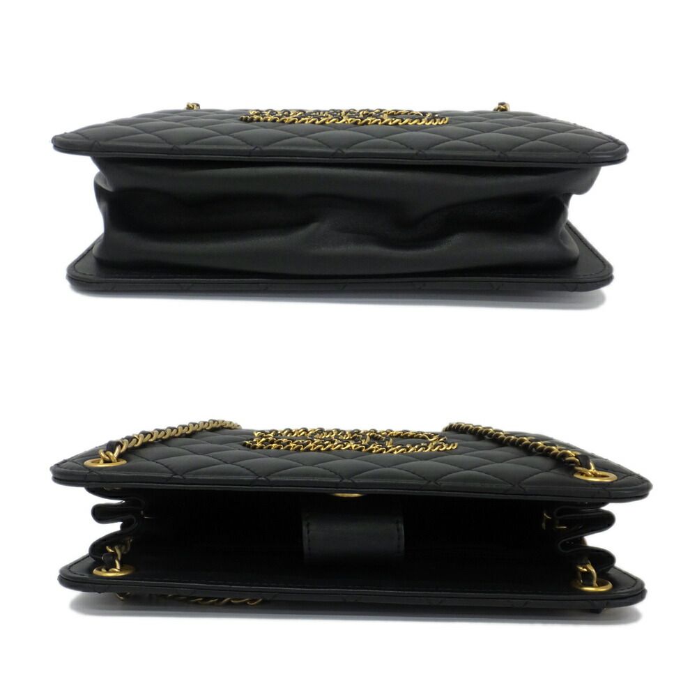 Chanel Accordion Black CC Logo Chain Shoulder Bag Lambskin — view 4