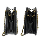 Chanel Accordion Black CC Logo Chain Shoulder Bag Lambskin — view 3