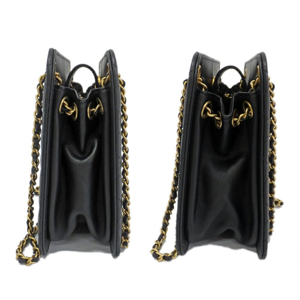 Chanel Accordion Black CC Logo Chain Shoulder Bag Lambskin — view 3