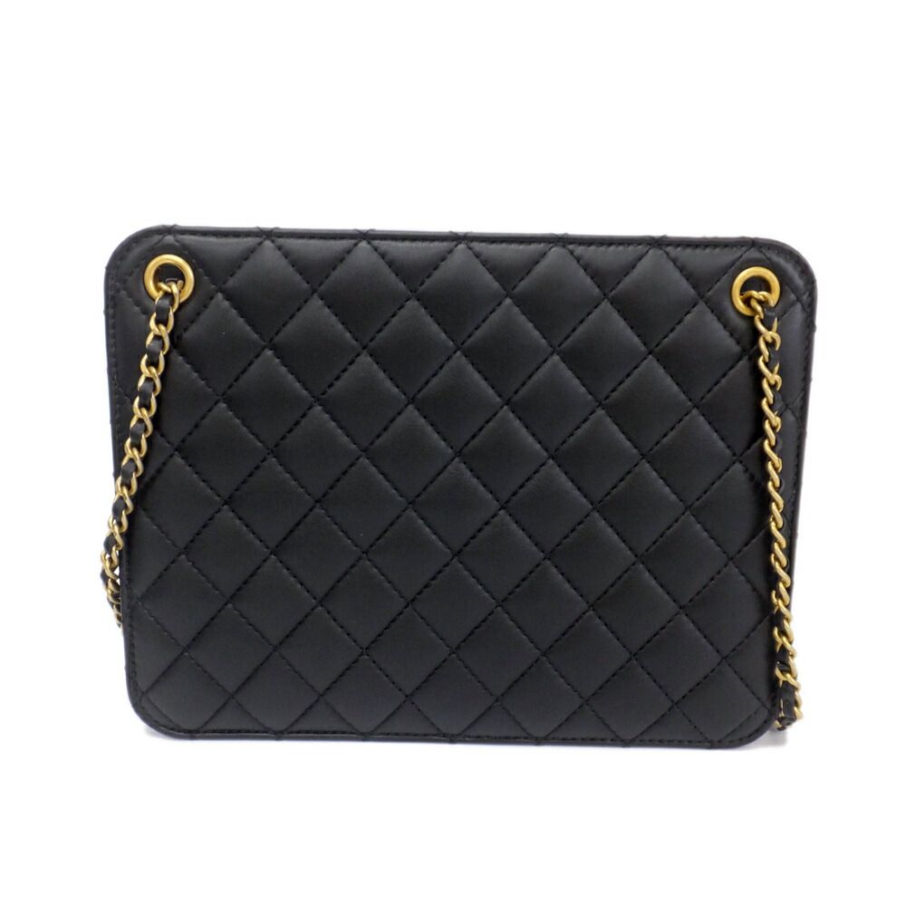 Chanel Accordion Black CC Logo Chain Shoulder Bag Lambskin — view 2