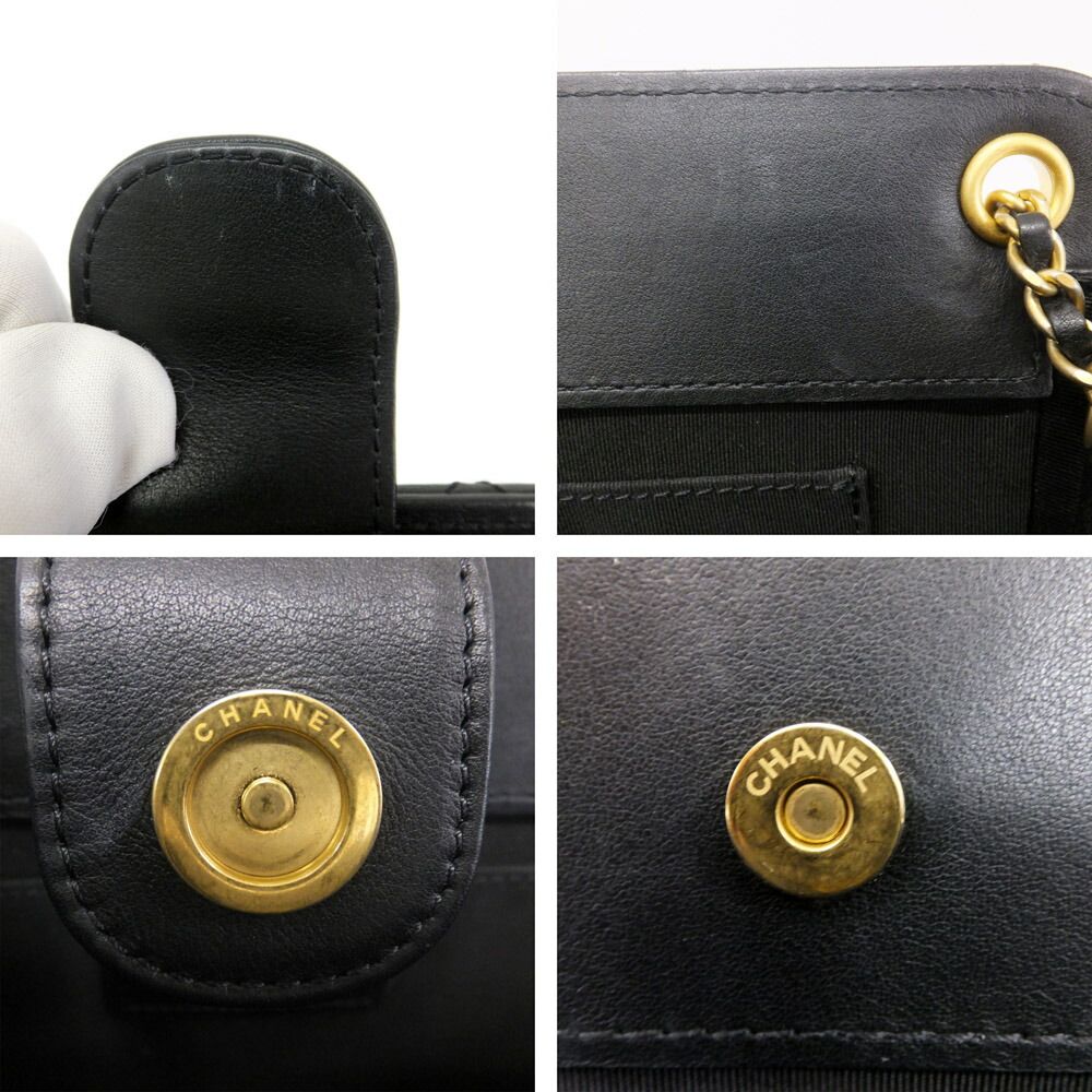 Chanel Accordion Black CC Logo Chain Shoulder Bag Lambskin — view 7