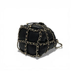Chanel Shoulder Bag Black Gold CC Logo Chain Back Drawstring — view 4