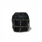 Chanel Shoulder Bag Black Gold CC Logo Chain Back Drawstring — view 3