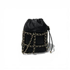 Chanel Shoulder Bag Black Gold CC Logo Chain Back Drawstring — view 2