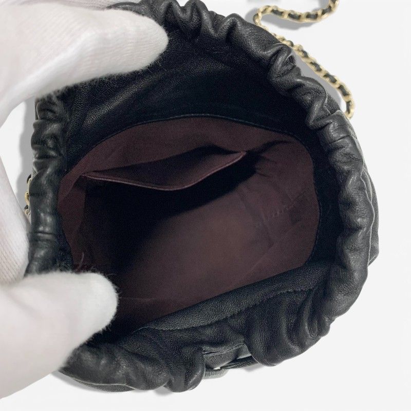 Chanel Shoulder Bag Black Gold CC Logo Chain Back Drawstring — view 6