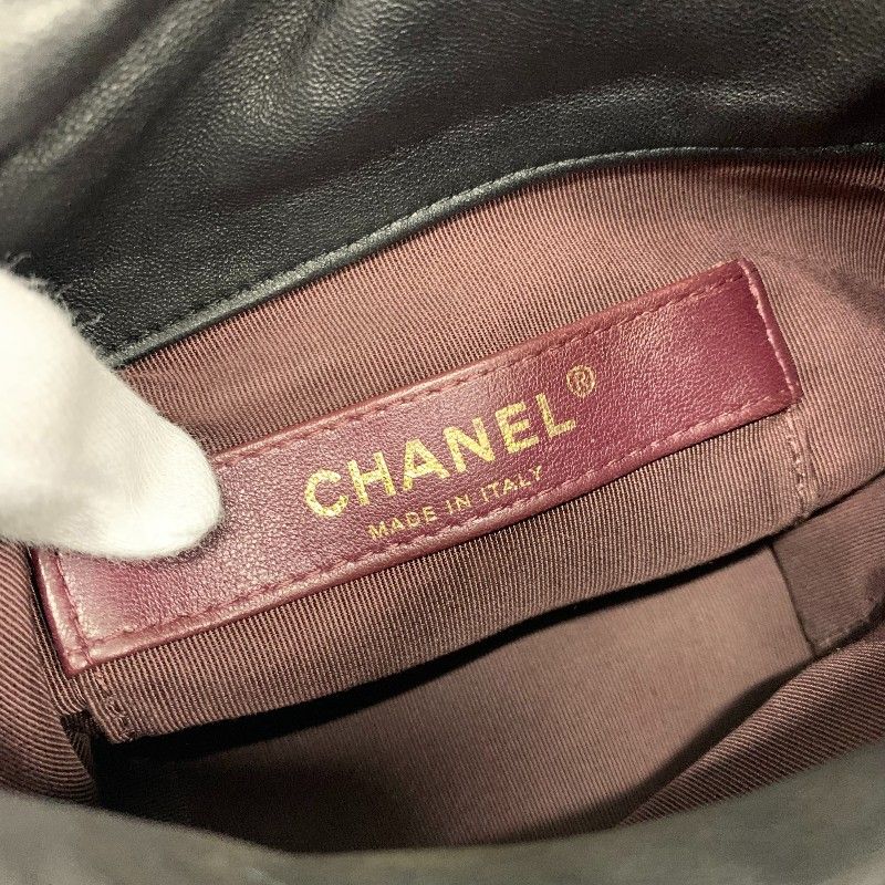 Chanel Shoulder Bag Black Gold CC Logo Chain Back Drawstring — view 8