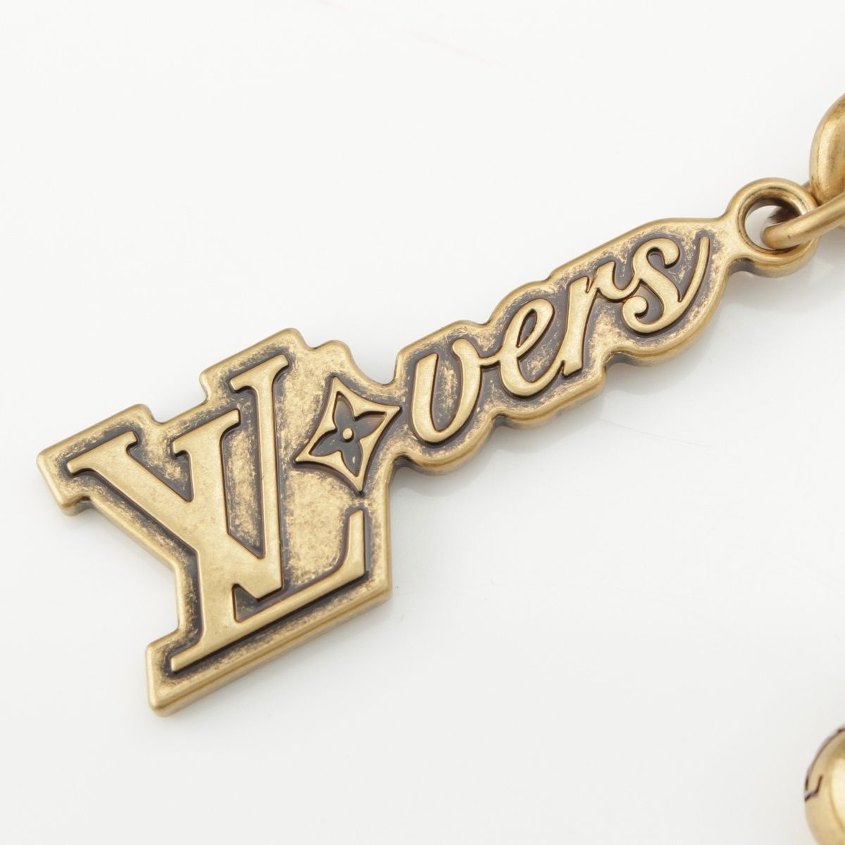 Louis Vuitton Logo Pearl Chain Belt Bag Charm Gold White — view 3