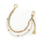 Louis Vuitton Logo Pearl Chain Belt Bag Charm Gold White — view 2