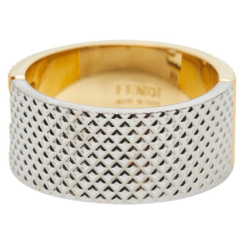 Fendi FF Logo Ring M Gold Silver Plated Metal — view 2