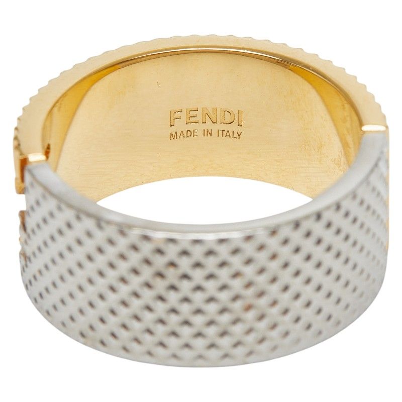 Fendi FF Logo Ring M Gold Silver Plated Metal — view 5