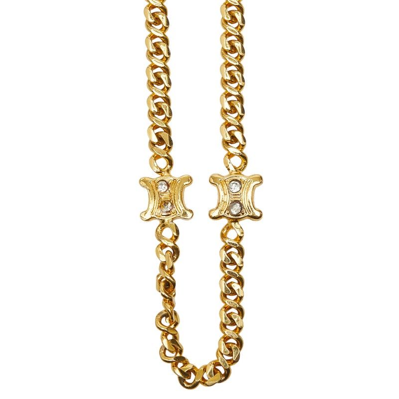Celine Triomphe Chain Long Necklace Gold Plated Rhinestone — view 2
