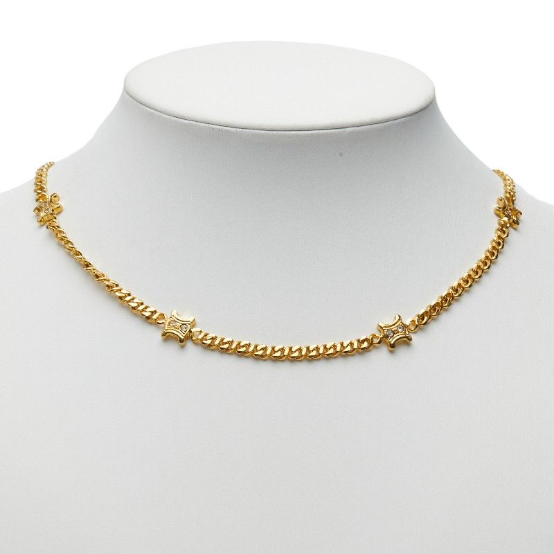 Celine Triomphe Chain Long Necklace Gold Plated Rhinestone — view 6