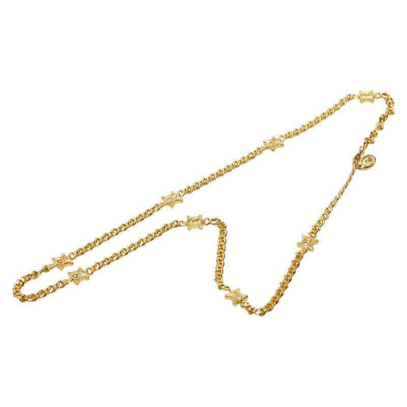 Celine Triomphe Chain Long Necklace Gold Plated Rhinestone — view 3