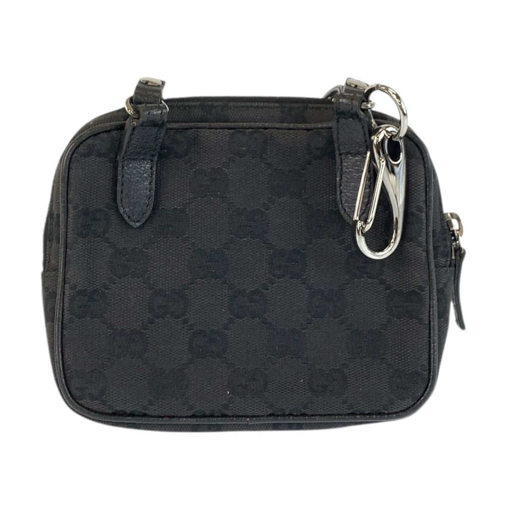 Gucci Black Silver GG Canvas Leather Shoulder Bag Pochette — view 2