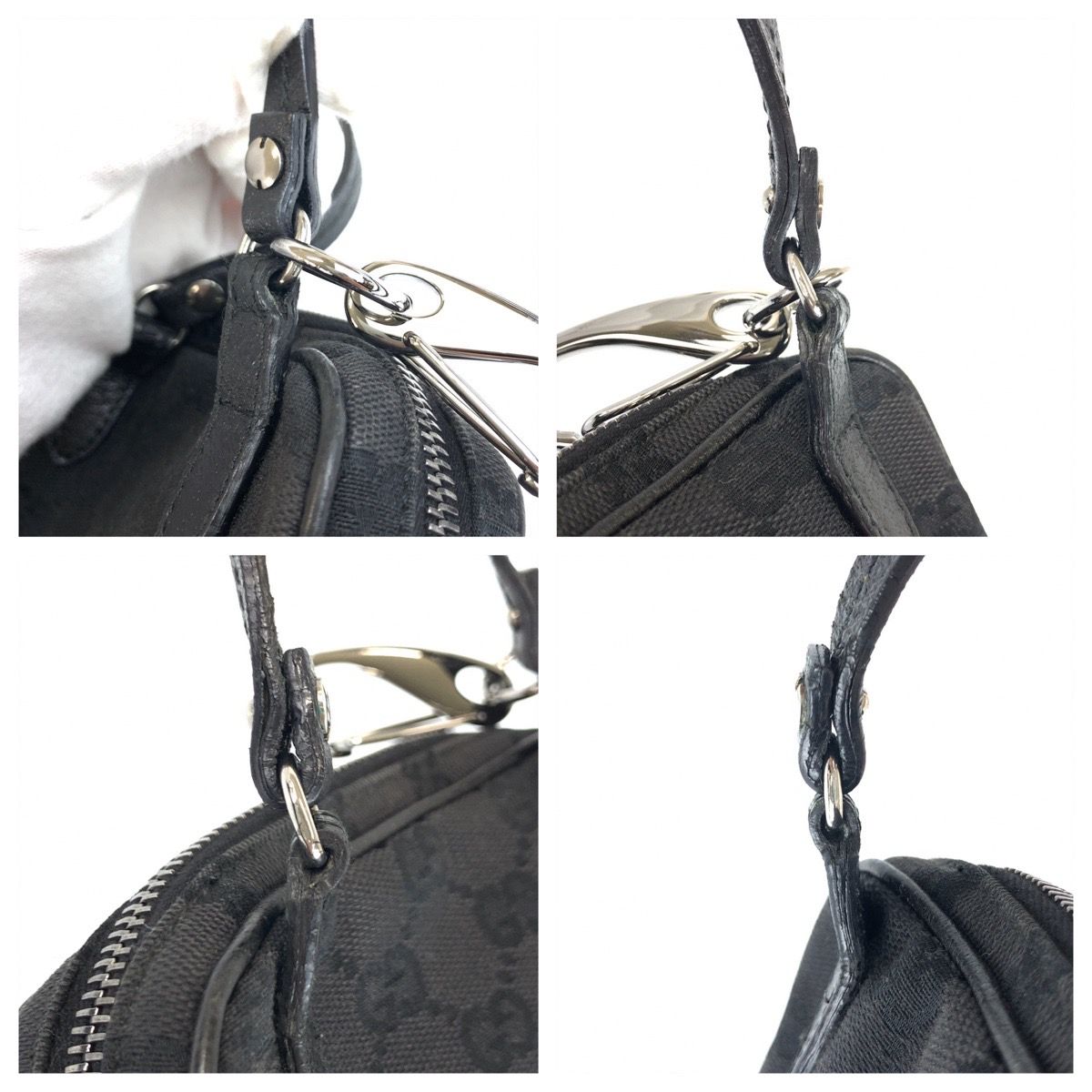 Gucci Black Silver GG Canvas Leather Shoulder Bag Pochette — view 6