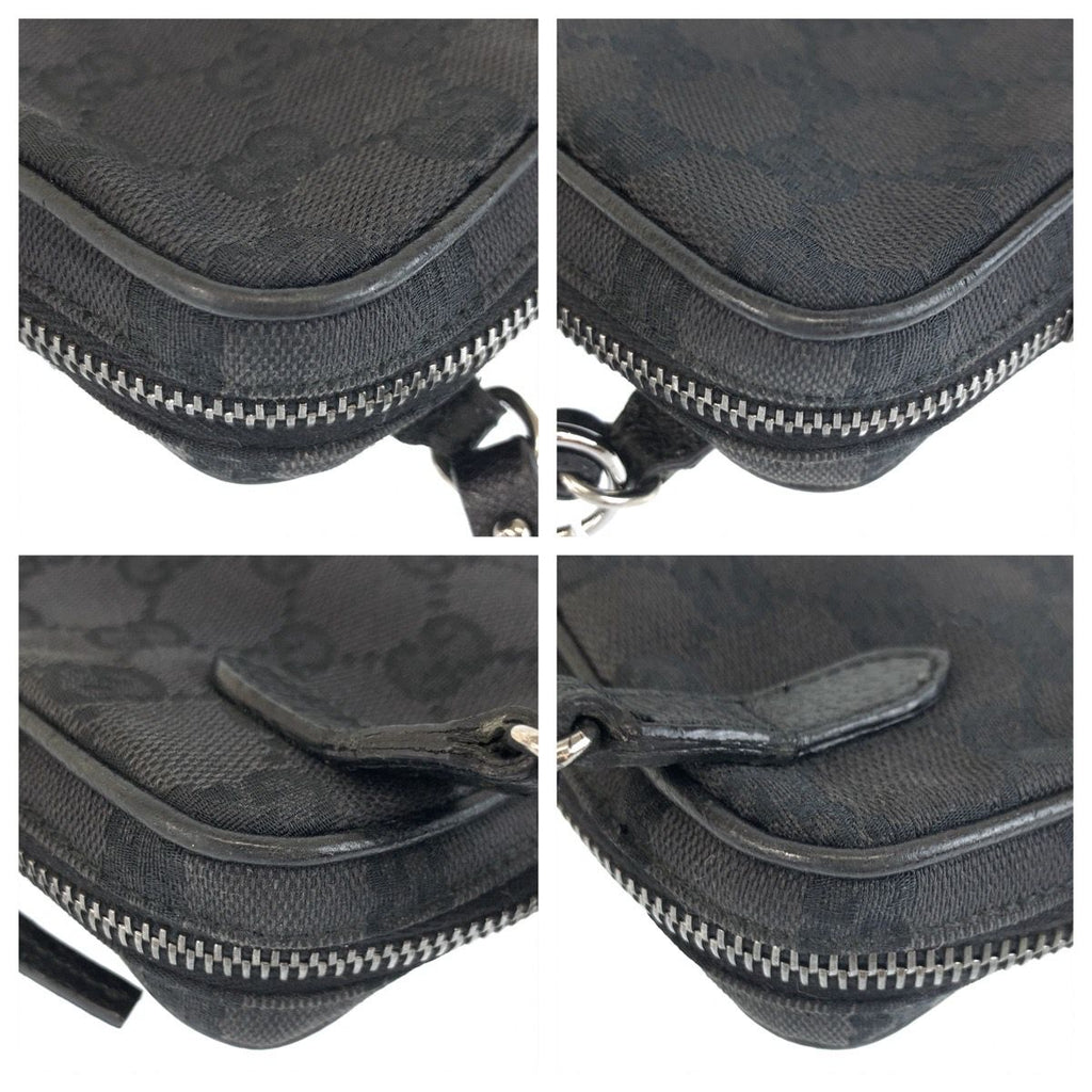 Gucci Black Silver GG Canvas Leather Shoulder Bag Pochette — view 4