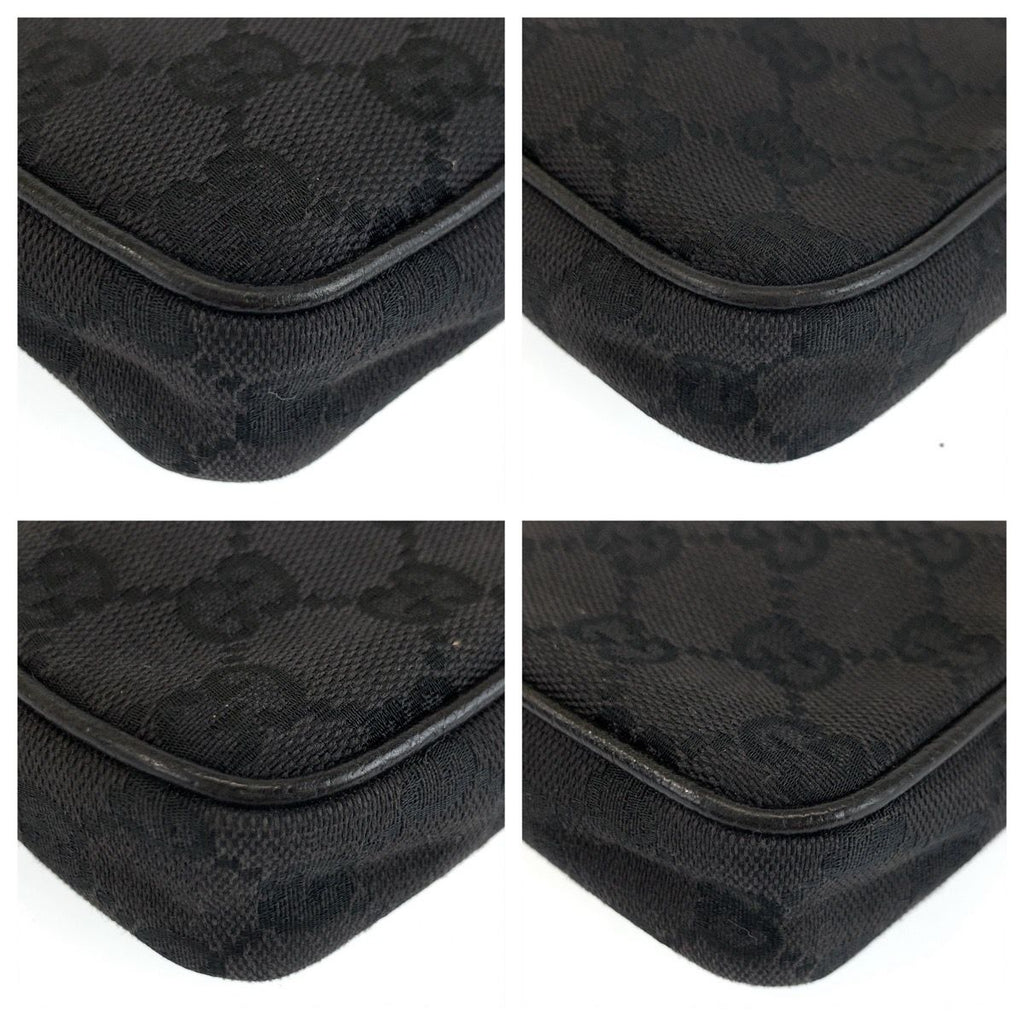 Gucci Black Silver GG Canvas Leather Shoulder Bag Pochette — view 3