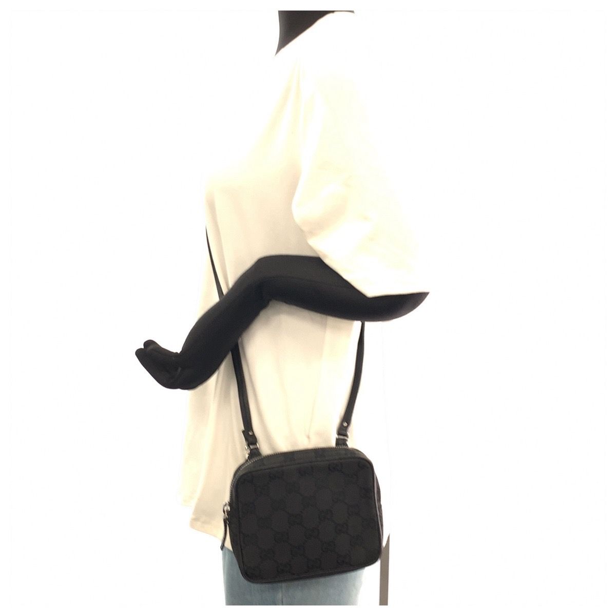 Gucci Black Silver GG Canvas Leather Shoulder Bag Pochette — view 7