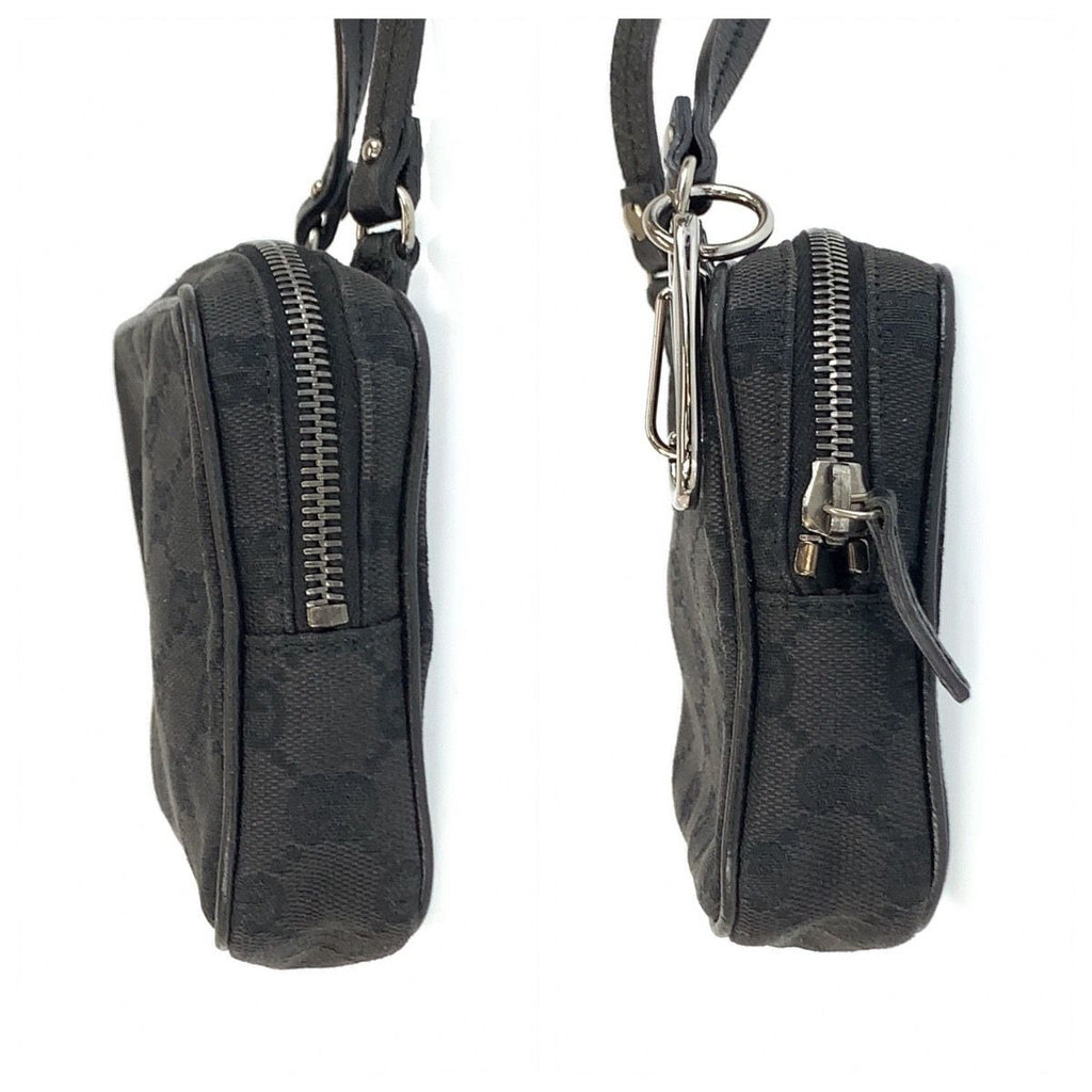Gucci Black Silver GG Canvas Leather Shoulder Bag Pochette — view 8