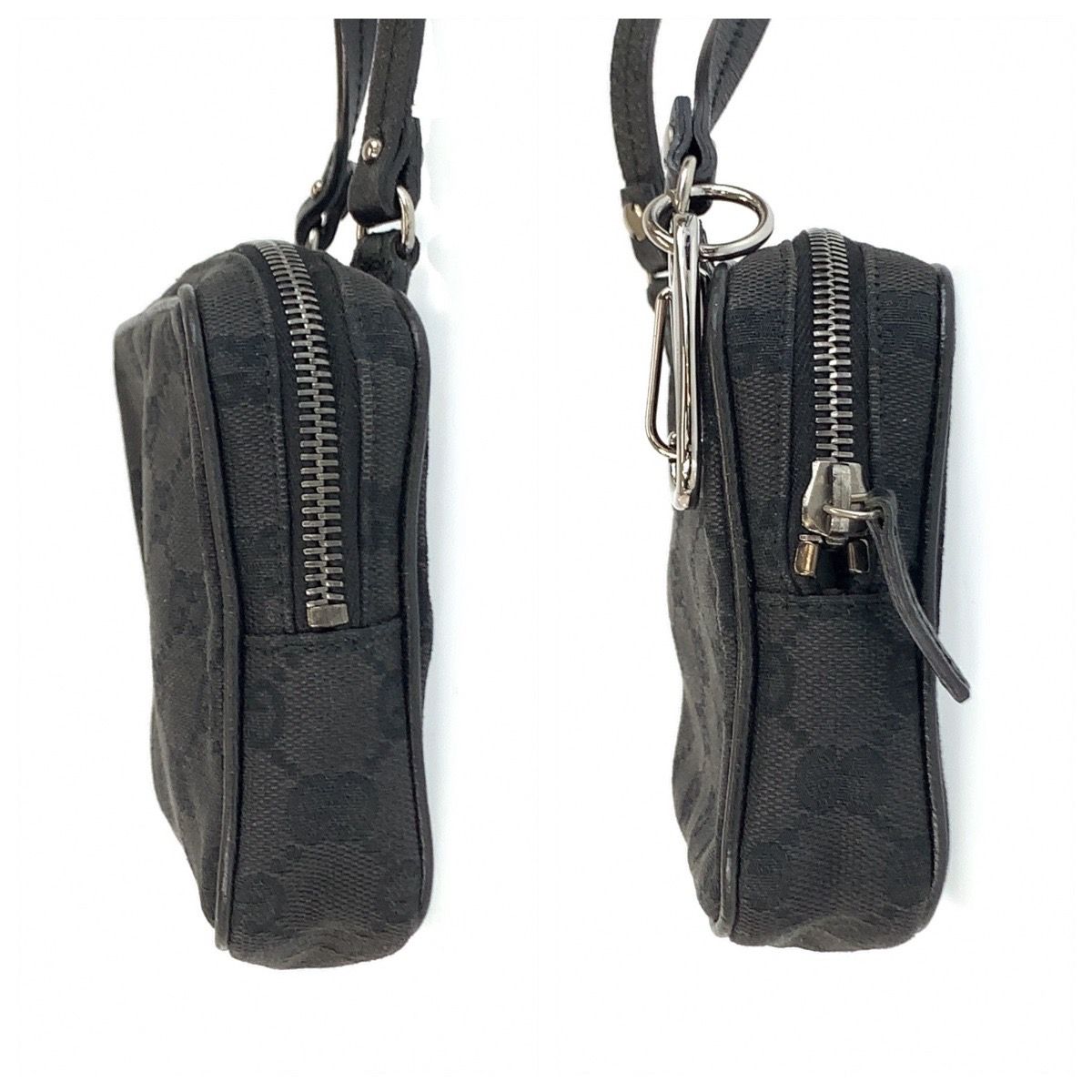 Gucci Black Silver GG Canvas Leather Shoulder Bag Pochette — view 8