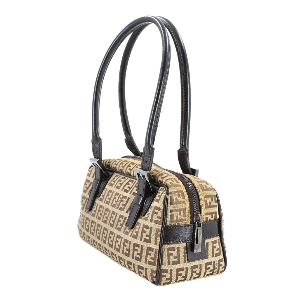 Fendi Zucchino Hand Bag Canvas Leather Beige Brown — view 3