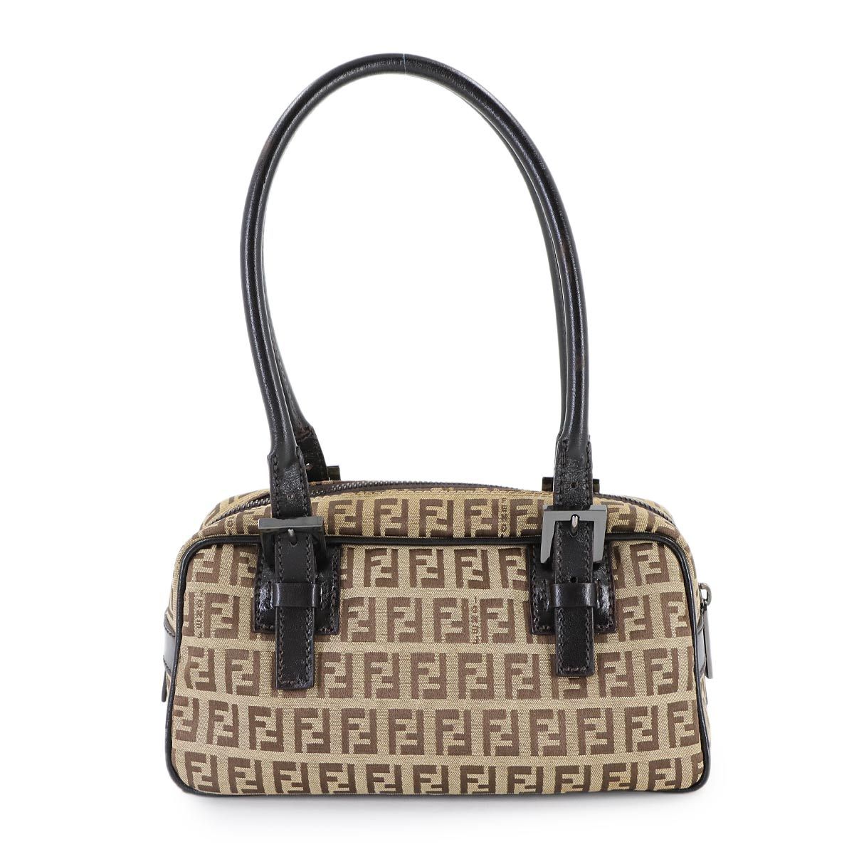 Fendi Zucchino Hand Bag Canvas Leather Beige Brown — view 2