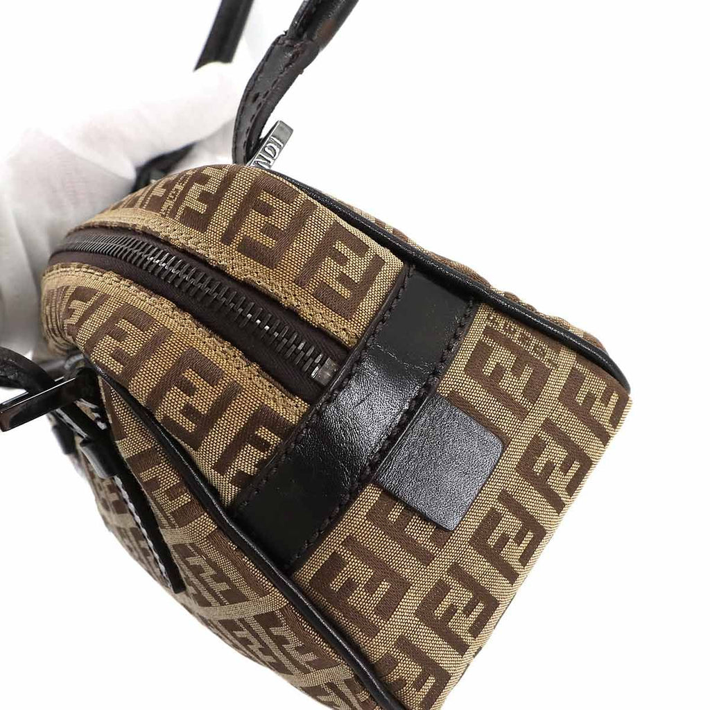 Fendi Zucchino Hand Bag Canvas Leather Beige Brown — view 8