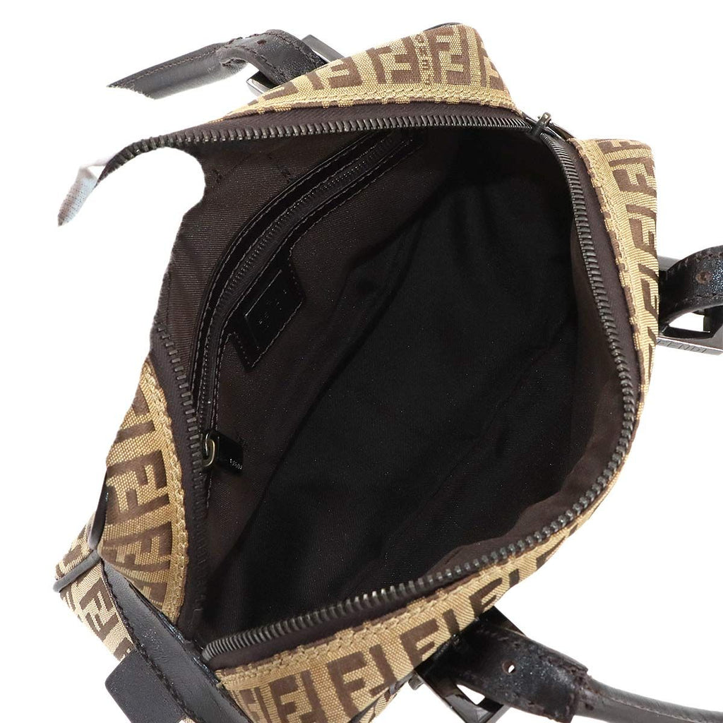 Fendi Zucchino Hand Bag Canvas Leather Beige Brown — view 6