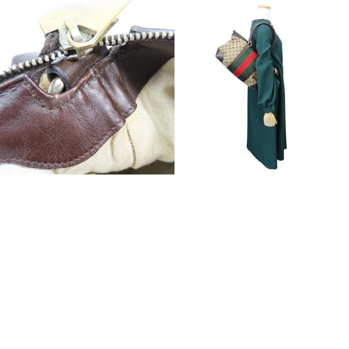 Gucci Handbag Sherry Line GG Canvas Leather Beige Dark Brown — view 9