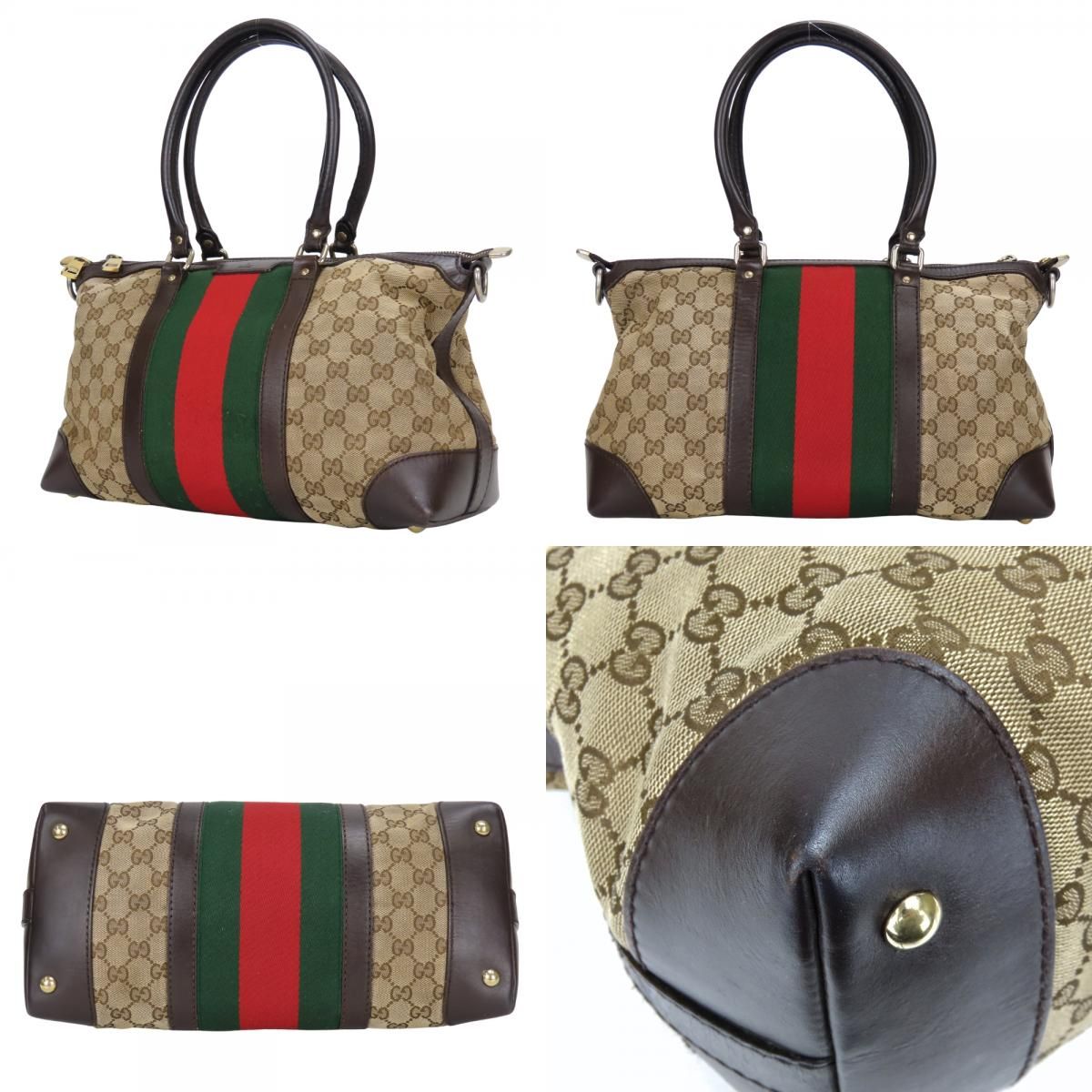 Gucci Handbag Sherry Line GG Canvas Leather Beige Dark Brown — view 2