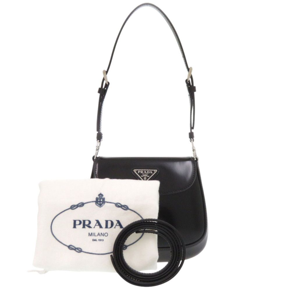 Prada Spazzolato Triangle Logo Leather Black 2-Way Shoulder Bag — view 2