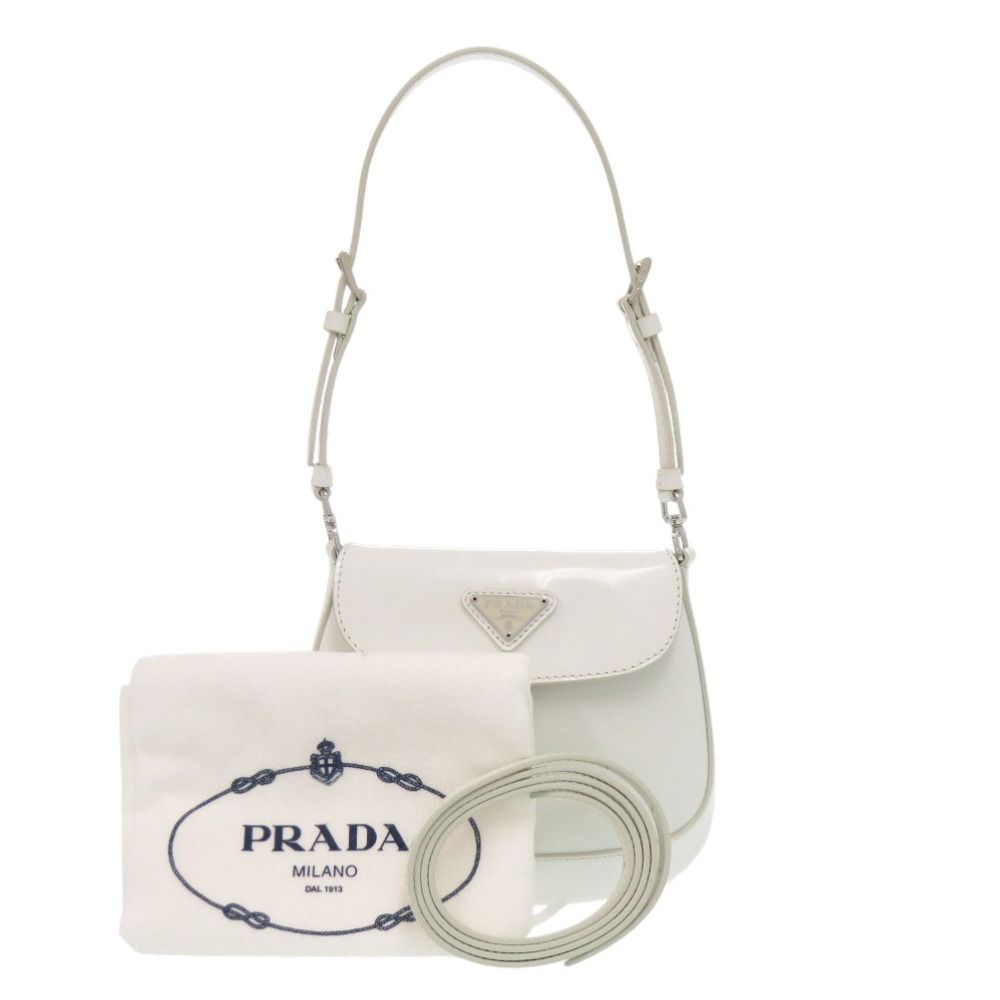 Prada Spazzolato Triangle Logo Leather White 2-Way Shoulder Bag — view 2