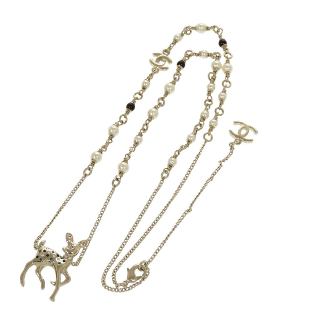 Chanel Deer Motif Rhinestone Gold Necklace — view 4