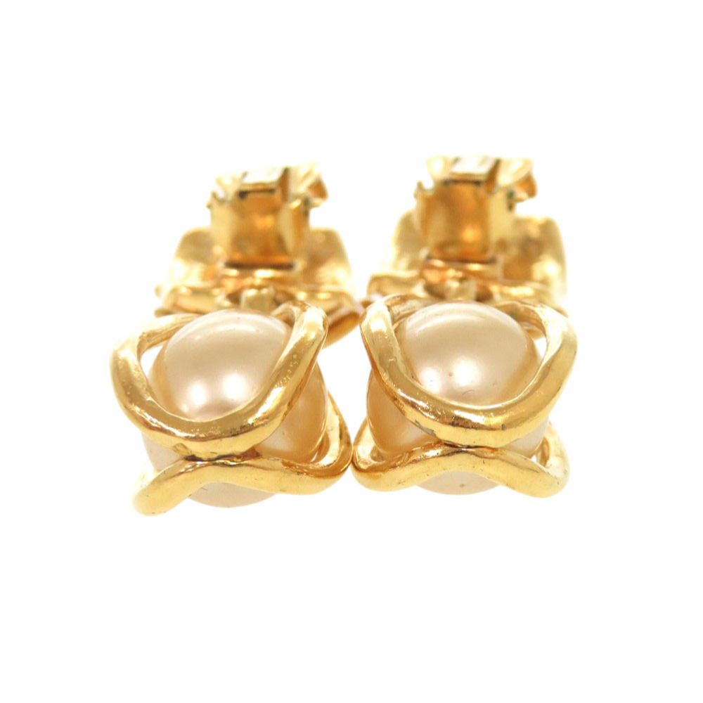 Chanel Vintage CC Logo Metal Faux Pearl Gold Earrings — view 6