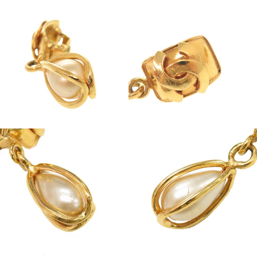 Chanel Vintage CC Logo Metal Faux Pearl Gold Earrings — view 9