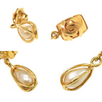 Chanel Vintage CC Logo Metal Faux Pearl Gold Earrings — view 9
