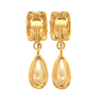 Chanel Vintage CC Logo Metal Faux Pearl Gold Earrings — view 2