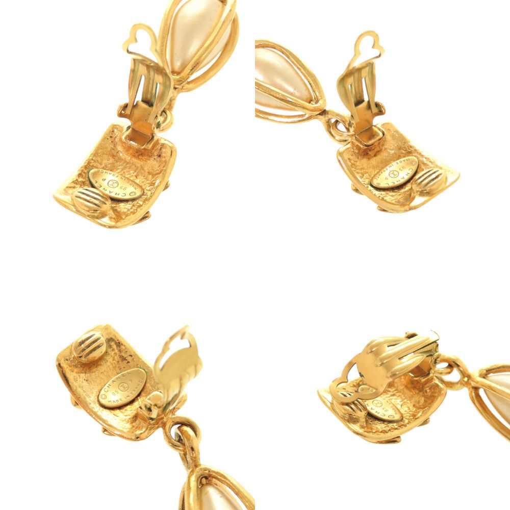 Chanel Vintage CC Logo Metal Faux Pearl Gold Earrings — view 7