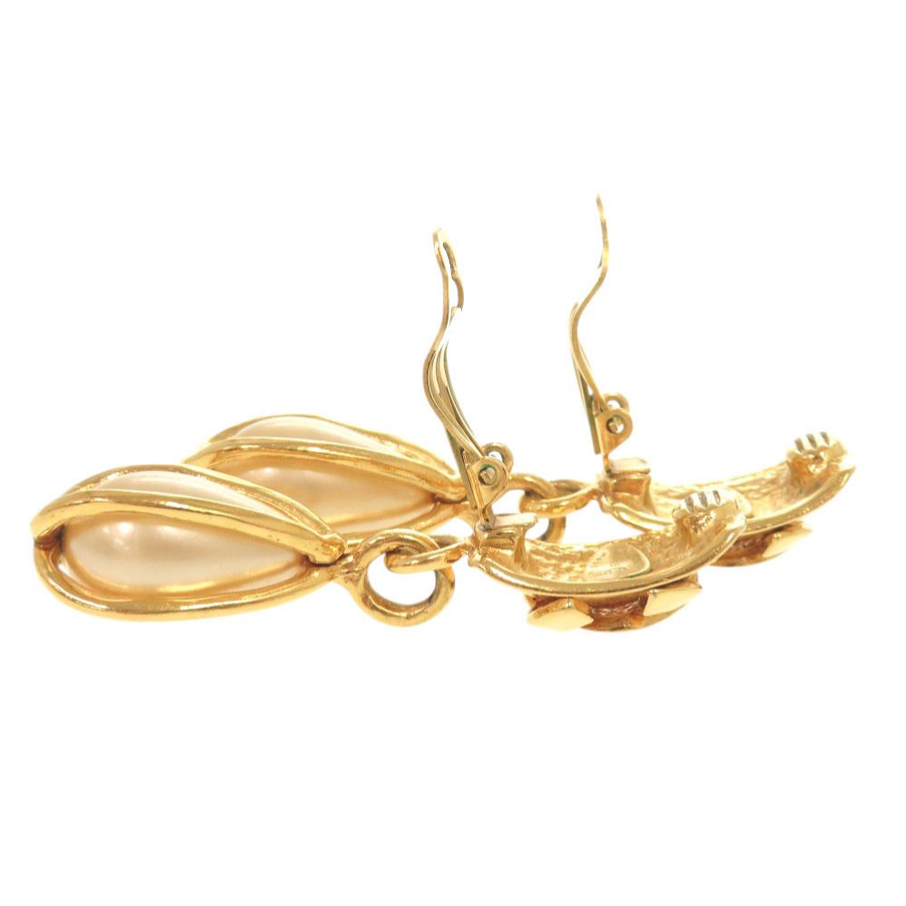 Chanel Vintage CC Logo Metal Faux Pearl Gold Earrings — view 3