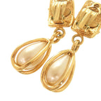Chanel Vintage CC Logo Metal Faux Pearl Gold Earrings — view 5