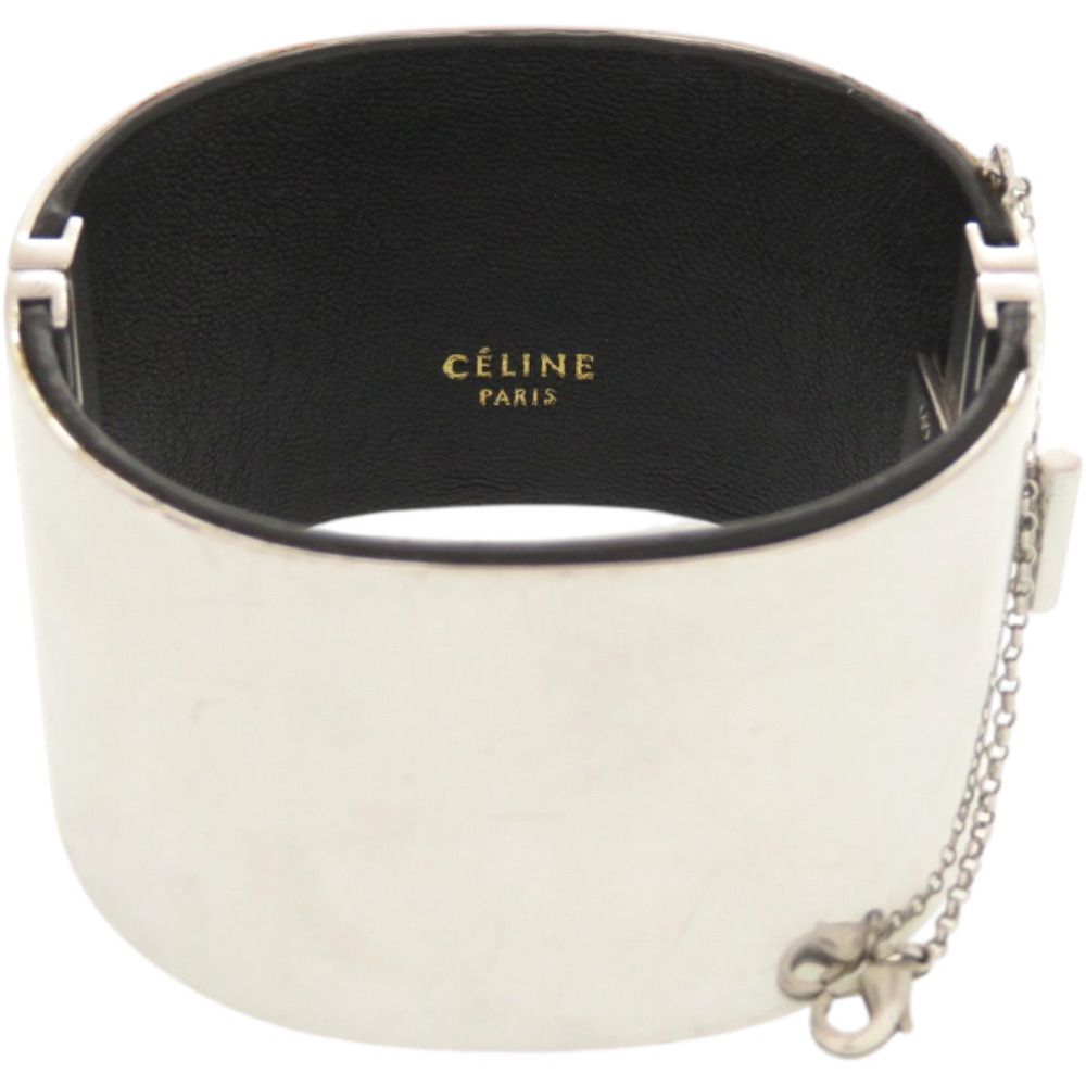 Celine Manchette Metal Leather Silver Bangle — view 2