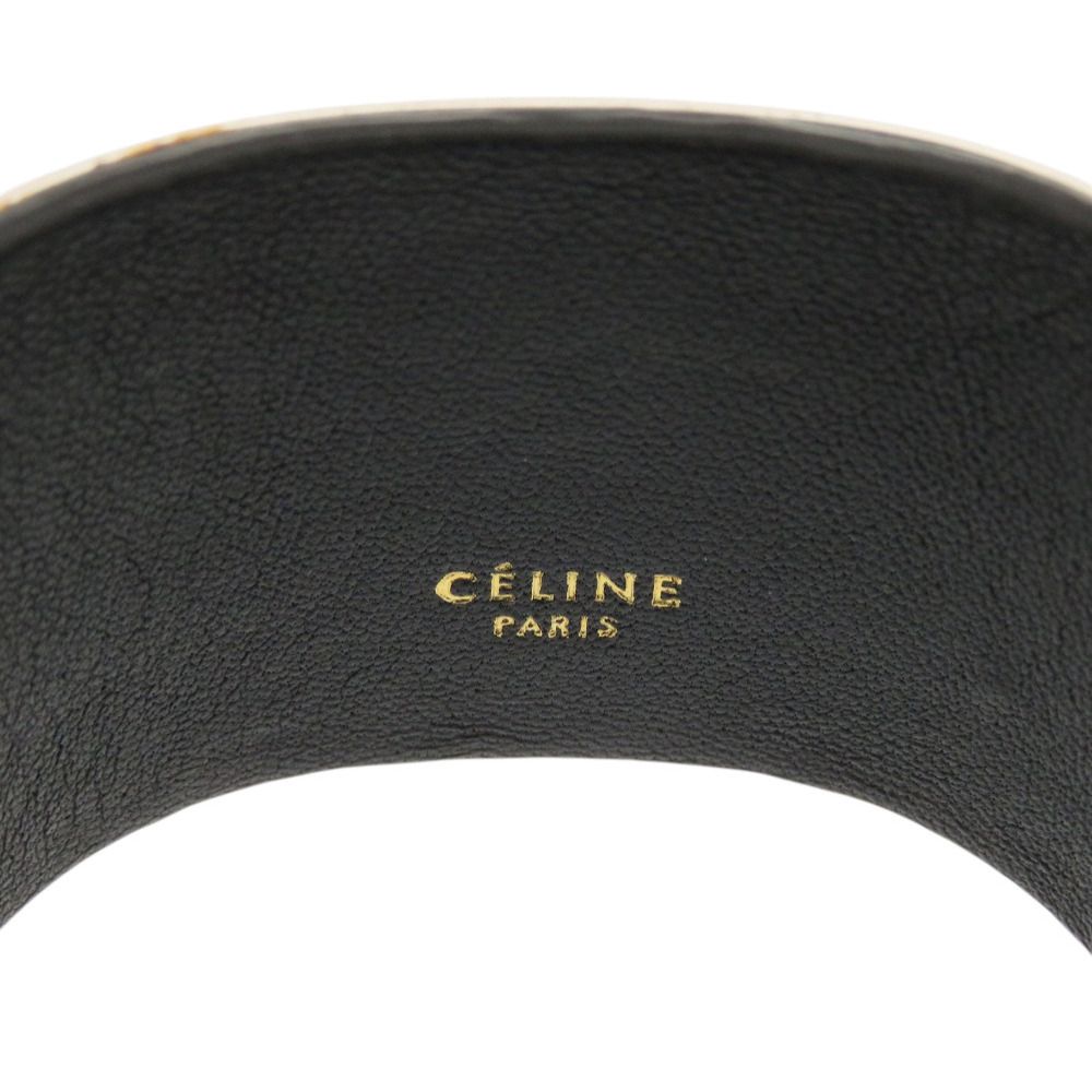 Celine Manchette Metal Leather Silver Bangle — view 6