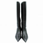 Gucci Long Boots Pointed Toe Gold Chain Logo Low Heel 35.5 — view 3
