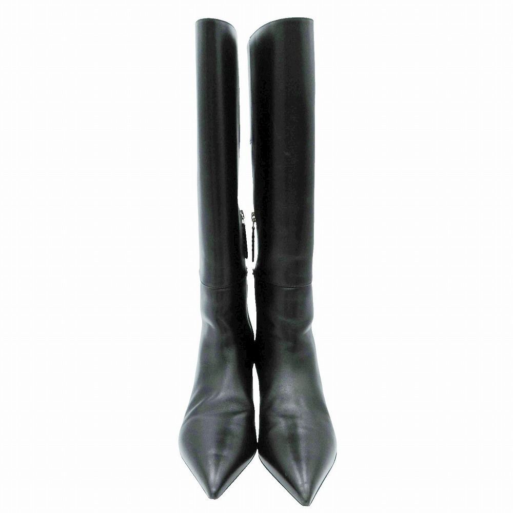 Gucci Long Boots Pointed Toe Gold Chain Logo Low Heel 35.5 — view 3