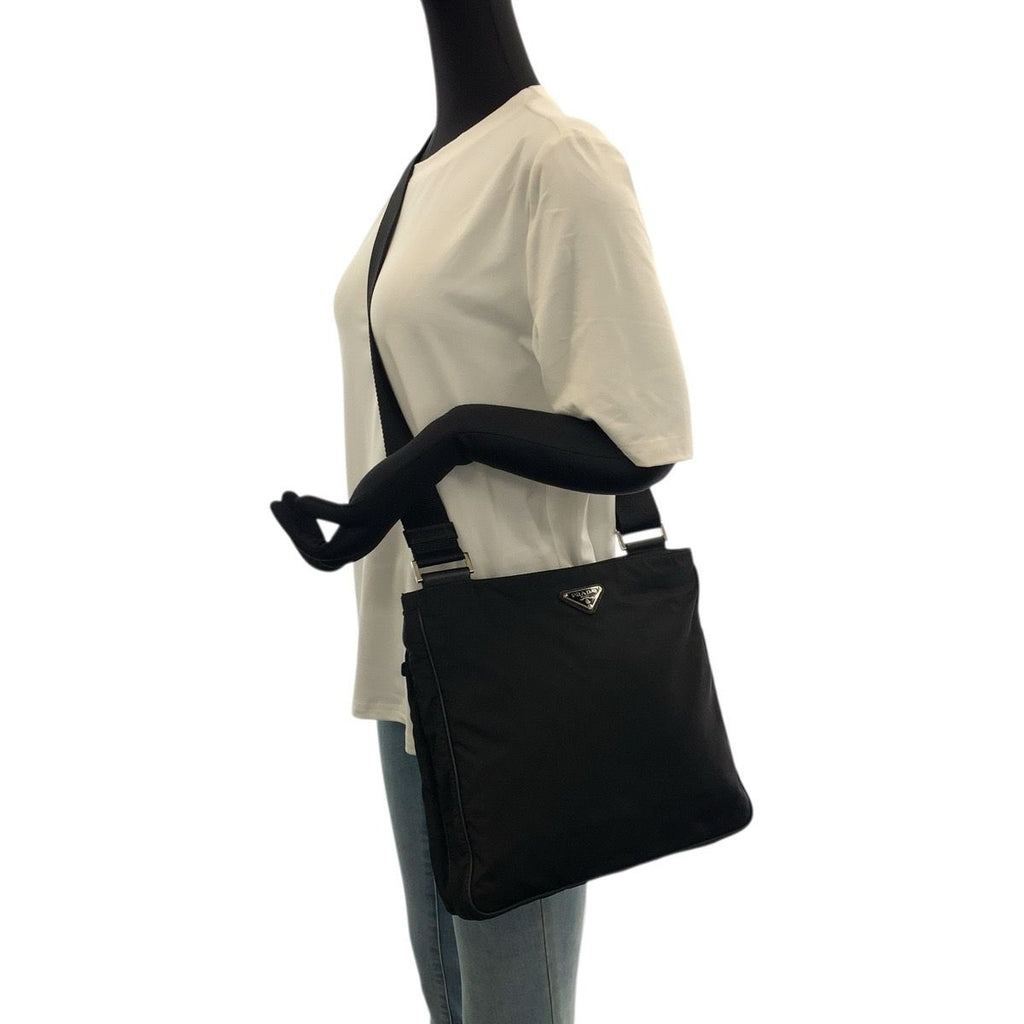 Prada Tessuto Black Silver Nylon Shoulder Bag — view 7