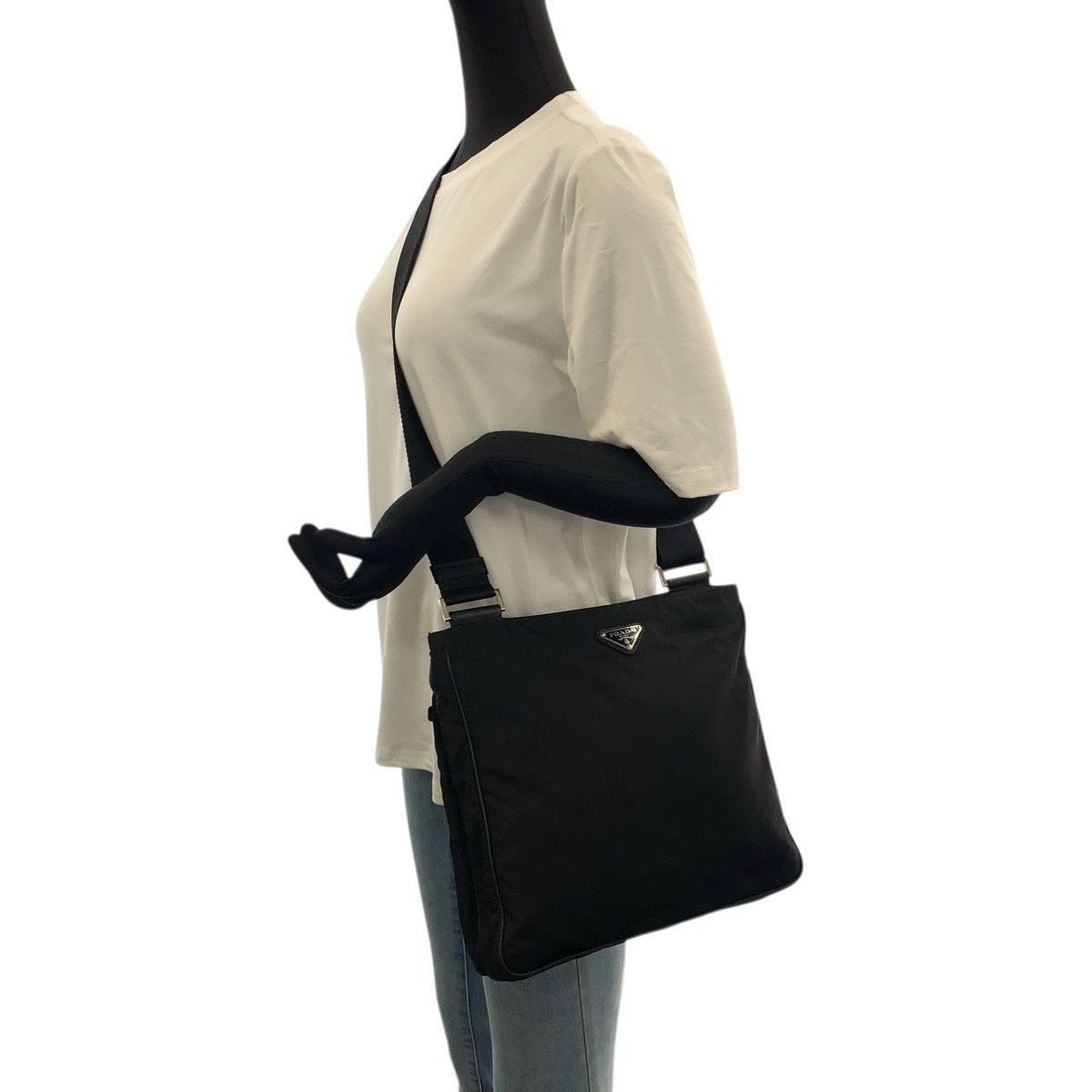 Prada Tessuto Black Silver Nylon Shoulder Bag — view 7