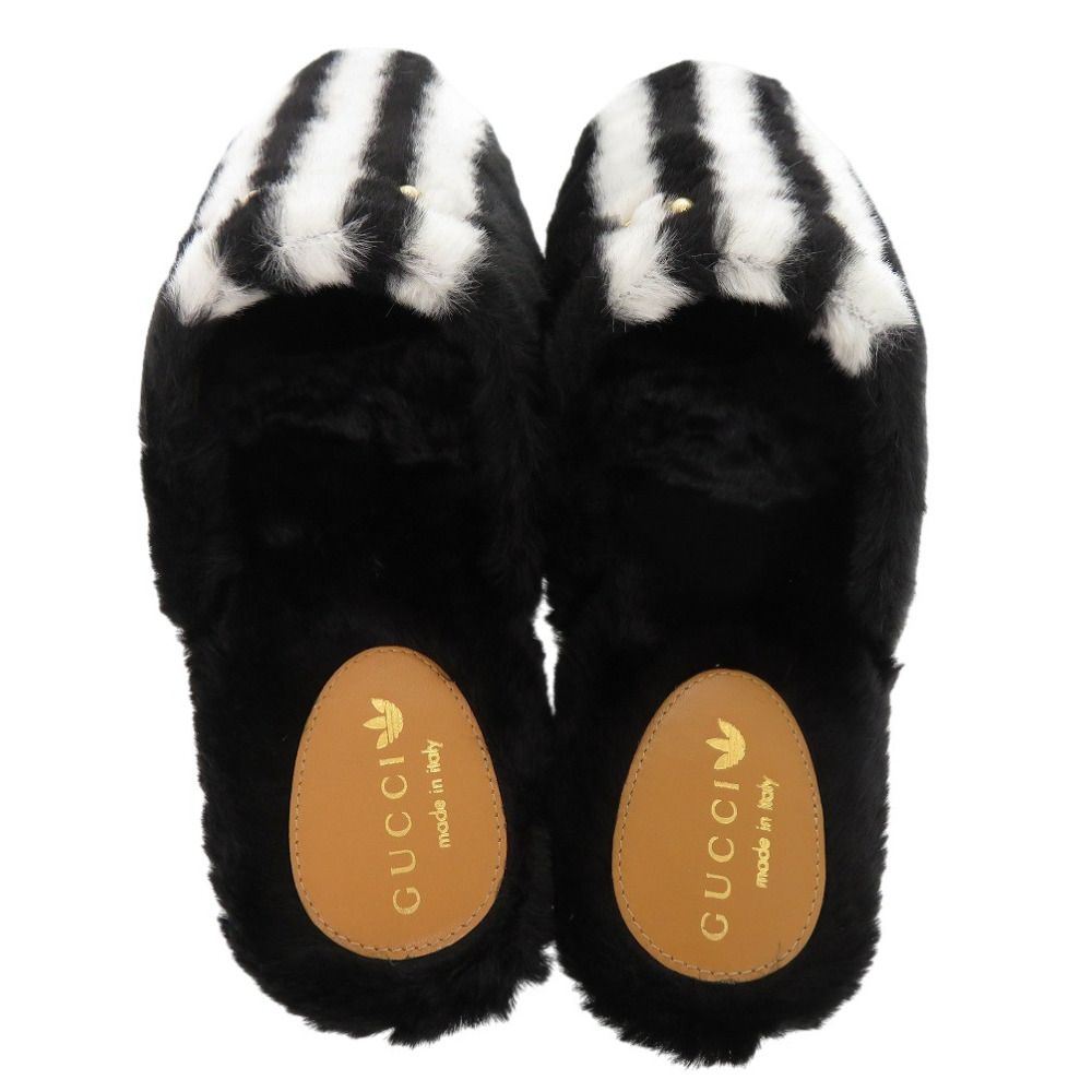 Gucci Adidas Horsebit Fur Slippers Flat Shoes Black — view 3