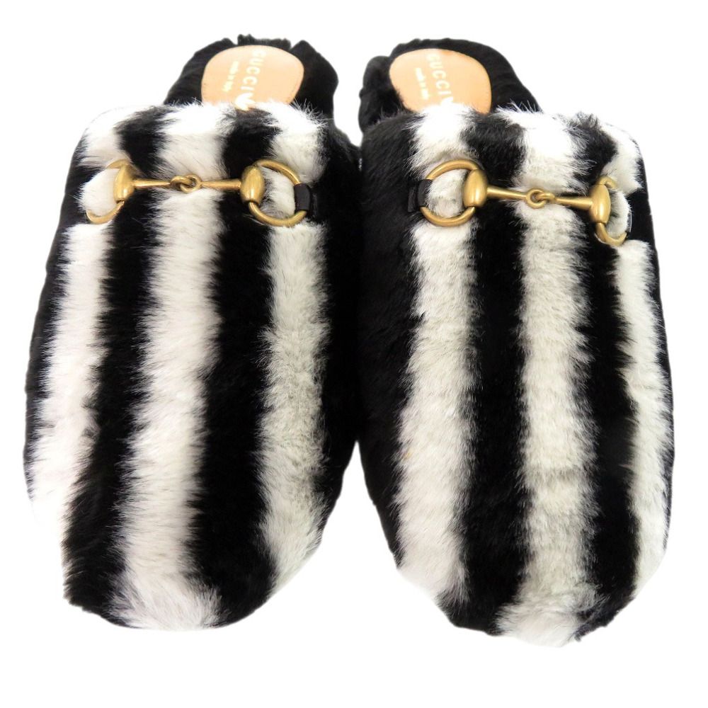 Gucci Adidas Horsebit Fur Slippers Flat Shoes Black — view 2