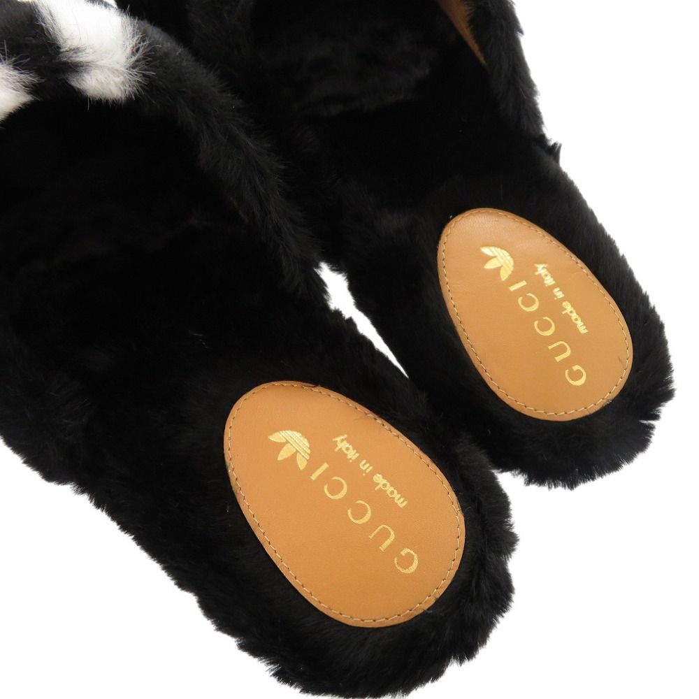 Gucci Adidas Horsebit Fur Slippers Flat Shoes Black — view 8
