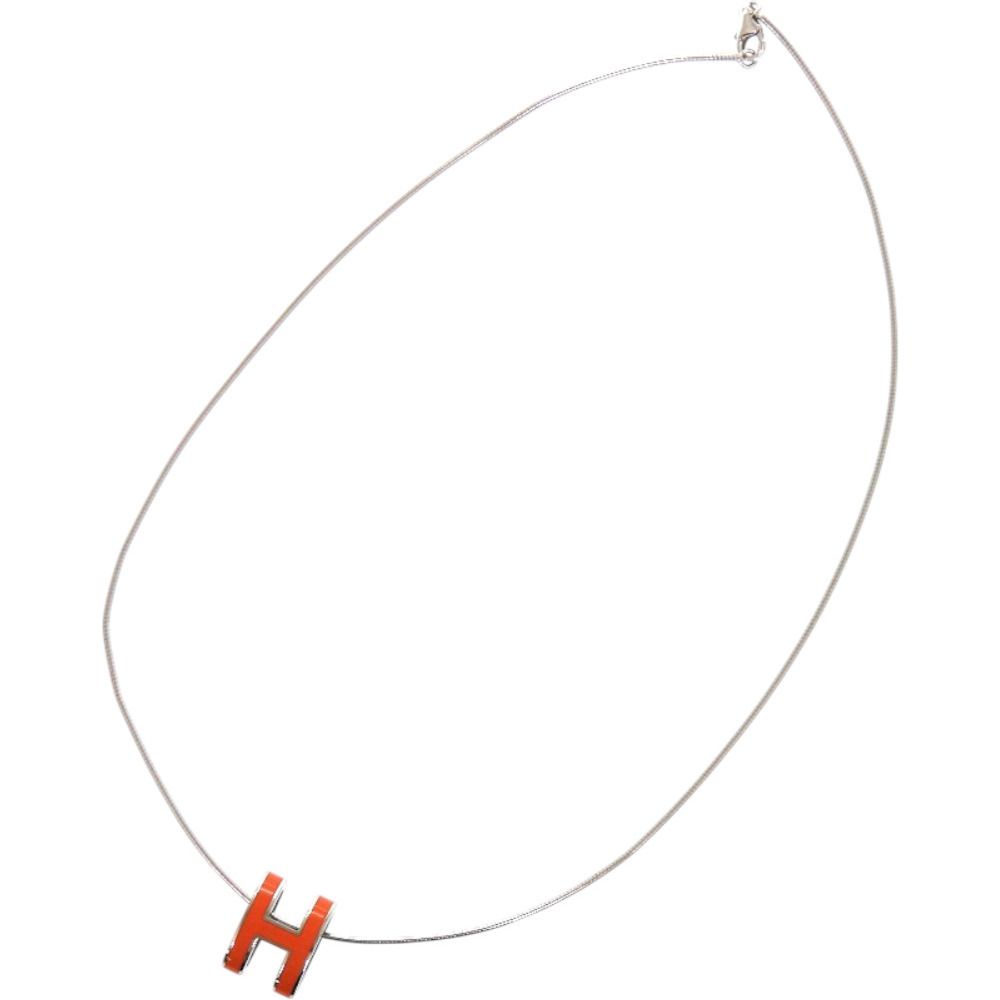 Hermes Wire Pop Metal Orange Silver Necklace — view 2